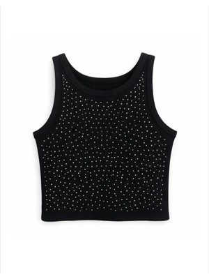 Queen Kids Kız Çocuk Likralı Taşlı  Body Siyah
