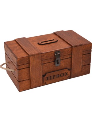 TUN'S WOODS Ahşap Tip Box Bahşiş Kutusu Burma Rengi Kilitli Kutu 27X14X12 Asma Kilithediyeli
