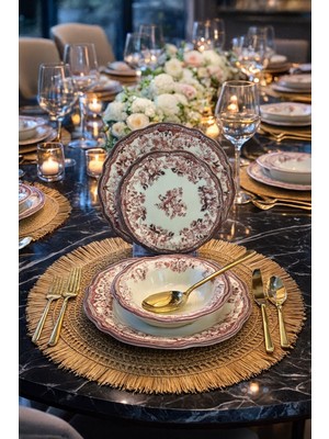 Onedekor 24 Parça 6 Kişilik Porselen Yemek Takımı Velour Maroon