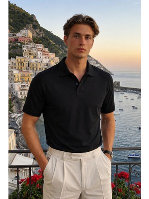 Damga Erkek Basic %100 Pamuk Siyah Polo Yaka Tişört