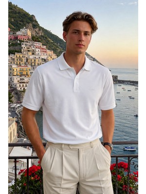 Damga Erkek Basic %100 Pamuk Beyaz Polo Yaka Tişört