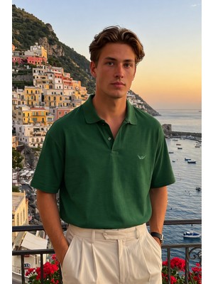 Damga Erkek Basic %100 Pamuk Yeşil Polo Yaka Tişört