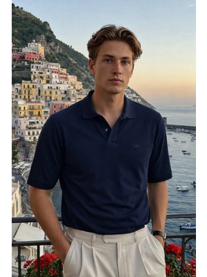 Damga Erkek Basic %100 Pamuk Lacivert Polo Yaka Tişört