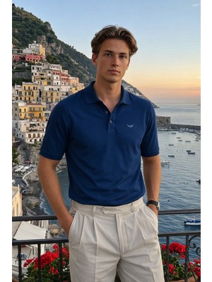 Damga Erkek Basic %100 Pamuk Mavi Polo Yaka Tişört