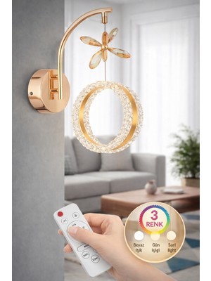 Laaysa Aurea Model Tekli Gold 3 Renk Oturma Yatak Mutfak Çocuk Odası Modlu LED Aplik(Kumandalı)