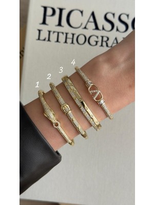 İrem Yıldız 316L Çelik Kararmaz 14K Gold Kadın Zirkon Taşlı Kelepçe Bileklik