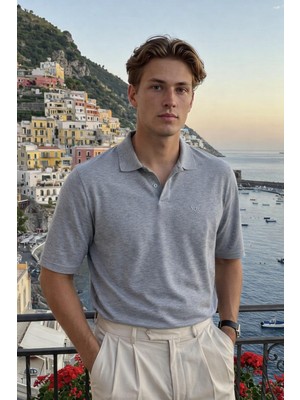 Damga Erkek Basic %100 Pamuk M.gri Polo Yaka Tişört