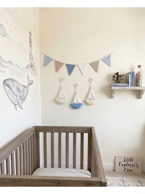 Ceya 4 Lü Set Flama ve 3 Yelkenli Çocuk Odası Bebek Odası Duvar Süsü