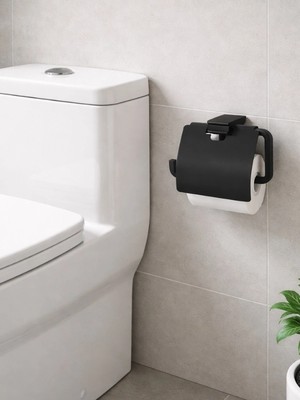 FUALORA Banyo Aksesuarı Siyah Kapaklı Wc Kağıtlık 304 Paslanmaz Çelik