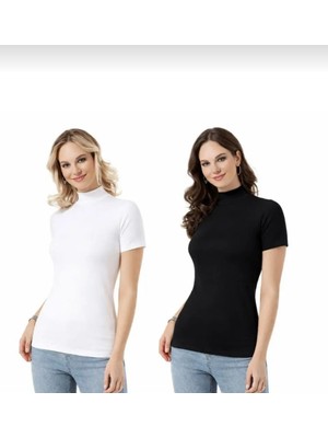 Kota 6228 Kadın Karışık Renkli Kısa Kollu Yarım Boğazlı Body Atlet 2 Adet