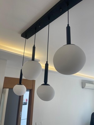 Class Aydınlatma Abajur 4 Lü Masa Üstü Yumurta Cam Sarkıt Siyah Renk