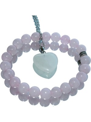 Dest-i Go Pembe Kuvars,doğal Taş Kolye ve Bileklik Seti.kalp Model