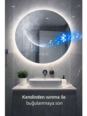 Digital Hayat Bluetooth Hoparlörlü Yuvarlak LED Akıllı Banyo Aynası - Buğu Önleyici Dokunmatik Modern Ayna
