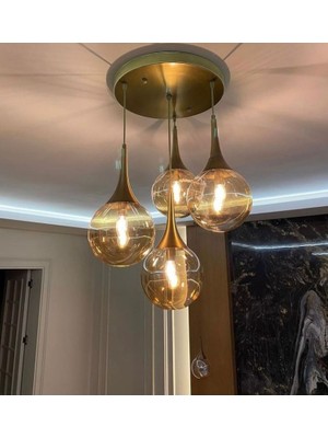 Class Aydınlatma Abajur 4lü Eskitme Bal Camlı Sarkıt Avize