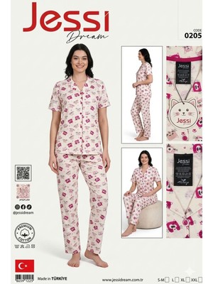 DNC Jessi Dream Kadın Yazlık Pijama Takımı Kedi Desenli Kısa Kollu Rahat Ev Giyim