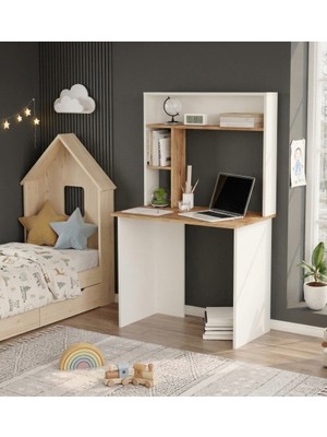 L'occi Concept Saint 90 cm Genç Çocuk Çalışma Masası Bilgisayar Laptop Kitaplık Raf Çam-Beyaz SN2-AW