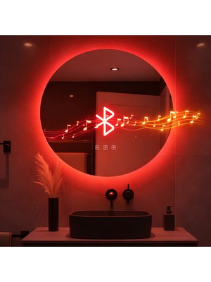 Digital Hayat Bluetooth Hoparlörlü Yuvarlak LED Akıllı Banyo Aynası - Buğu Önleyici Dokunmatik Modern Ayna