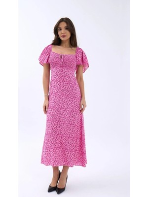 Hiccup Kadın Janes Baskılı Bağlama Detaylı Midi Elbise Çok Renkli