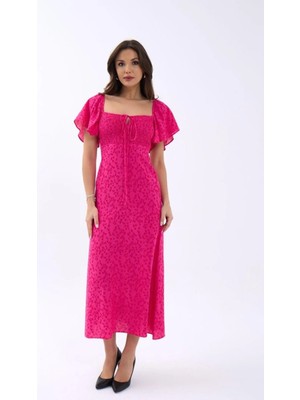 Hiccup Kadın Janes Baskılı Bağlama Detaylı Midi Elbise Çok Renkli