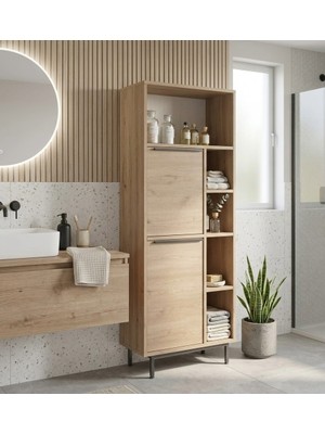 L'occi Concept Leena Banyo Dolabı Çok Amaçlı Dolap 2 Kapaklı Metal Ayaklı Sepet LA10C-S