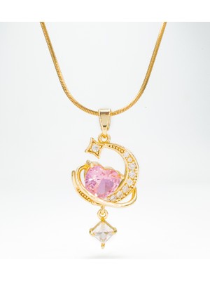 Stella Fortis Kalpli Ay Yıldız Kadın Kolye Zirkon Süslemeli, Kristal Taşlı | Yılan Zincir 🇹🇷