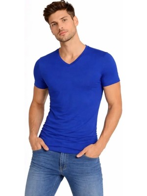 Veralya Erkek Tshirt V Yaka Slim Fit Dar Kesim Likralı Tişört Günlük Basic Body