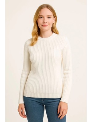 Veralya Bisiklet Yuvarlak Yaka Triko Kazak Pamuklu Kalın Fitilli Dokuma, Regular Fit Uzun Kollu Kışlık Model