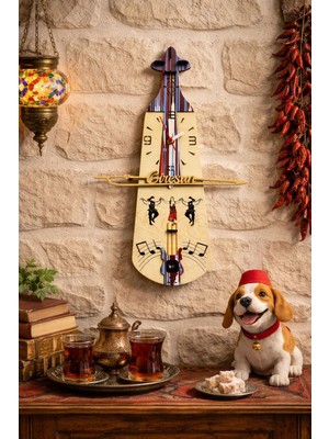 Seymen Bıçakçılık Giresun Yazılı Bordo Mavi Desenli Saat Başı Çalan Kemençe Duvar Saati