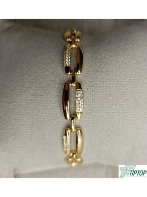 Gold Renk Zincir Model Zirkon Taşlı Bileklik