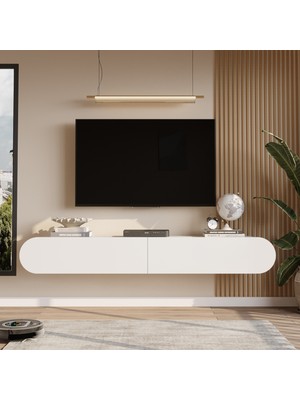 L'occi Concept Donyell 180 cm Oval Kapaklı Tv Ünitesi Modern Duvara Monte Tv Sehpası Beyaz Don1-W