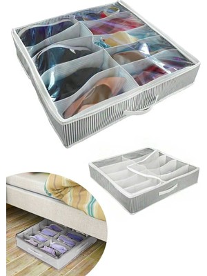 Practika Ayakkabı Saklama Çantası 12 Bölmeli Shoes Under Ayakkabı Hurcu - Siyah Beyaz