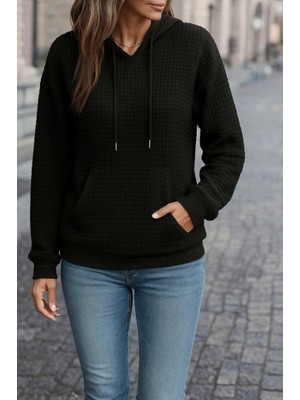 Veralya Kadın Uzun Kollu Kapşonlu Bağcıklı Cepli Capitone Sweatshirt