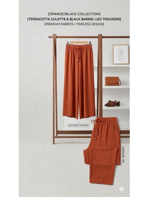 Kavaklıdere Giyim Kadın Beli Lastikli Bol Paça Pantolon Terracotta Renk Rahat Kalıp Standart Beden (M-L-Xl-Xxl Uyumlu)