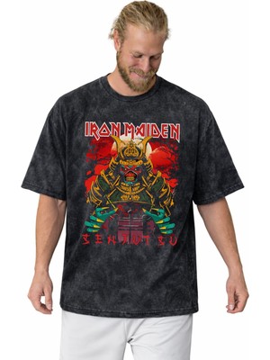 Sevbano Iron Maiden Rock Metal Müzik Grubu Baskılı Unisex Oversize Vintage Yıkamalı Tişört