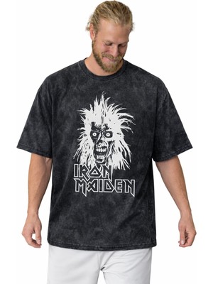 Sevbano Iron Maiden Rock Metal Müzik Grubu Baskılı Unisex Oversize Vintage Yıkamalı Tişört