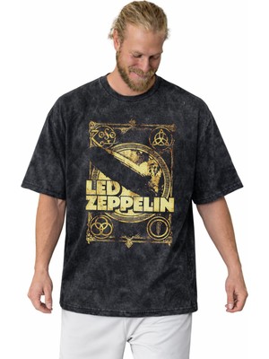 Sevbano LED Zeppelin Rock Metal Müzik Grubu Baskılı Unisex Oversize Vintage Yıkamalı Tişört