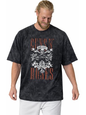 Sevbano Tasarım Guns N' Roses Rock Metal Müzik Grubu Baskılı Unisex Oversize Vintage Yıkamalı Tişört