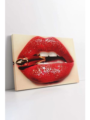  4K Hd Kalite Mgi Design Kırmızı Dudak Kanvas Tablo, Kırmızı Ruj Tablo, Dudaklar Dekoratif Kanvas, Tablo, Modern Tablo