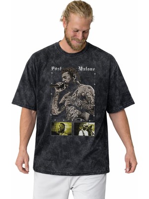 Sevbano Tasarım Post Malone Rapper Şarkıcı Baskılı Unisex Oversize Vintage Yıkamalı Tişört