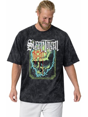 Sevbano Sleep Token Rock Metal Müzik Grubu Baskılı Unisex Oversize Vintage Yıkamalı Tişört