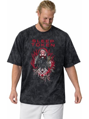 Sevbano Sleep Token Rock Metal Müzik Grubu Baskılı Unisex Oversize Vintage Yıkamalı Tişört