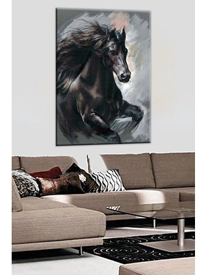  4K Hd Kalite Mgi Design Siyah At Yağlı Boya Görünümlü Boya Görünüm Hd Dijital Baskı Dikey Kanvas Tablo Ofis Dekoru