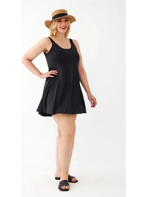 Veralya Moda Kadın Siyah Büyük Beden Düz Elbise Mayo