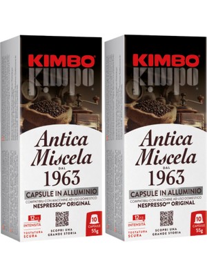 Kimbo Antica Miscela 100% Arabica Nespresso Uyumlu Kapsül Kahve (Alüminyum) (10’lu Kutuda) (2'li Set)