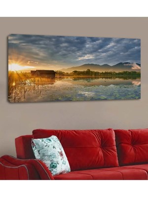  4K Hd Kalite Mgi Design Göl Doğa Manzara Yatay Panoramik Hd Dijital Baskı Kanvas Tablo Şık Salon Tablosu