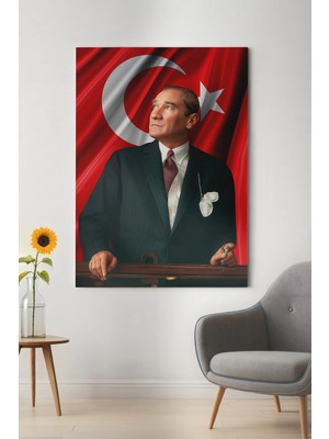  4K Hd Kalite Mgi Design 4K Ultra Yüksek Kalite Türk Bayraklı Mustafa Kemal Atatürk - Kanvas Tablo K8