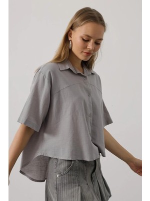 Hiccup Kadın Janes Loose Fit Poplin Gömlek Gri