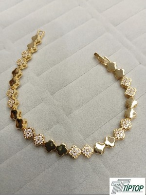 Çiçek Model Zirkon Taşlı Gold Renk Bileklik