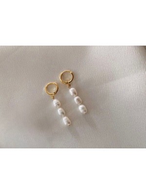 Taşmir Sertifikalı Arpa Kesim Inci Küpe - Pirinç Altın Kaplama Aparatlar