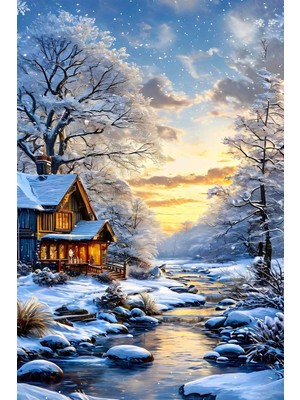  4K Hd Kalite Mgi Design Manzara Kar ve Akar Su Dekoratif Kanvas Tablo